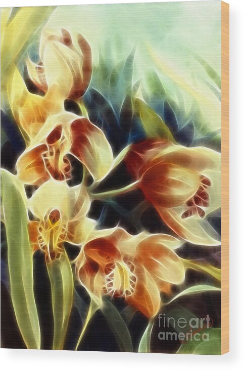 Floral Wood Print featuring the digital art Orchid Life Force 3 by Francine Dufour Jones