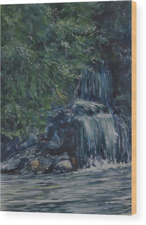 Lynne Wright Wood Print featuring the painting Oregon Waterfall by Lynne Wright