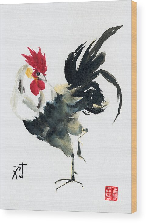 Fowl Wood Print featuring the painting Oriental Rooster by Sandy Linden