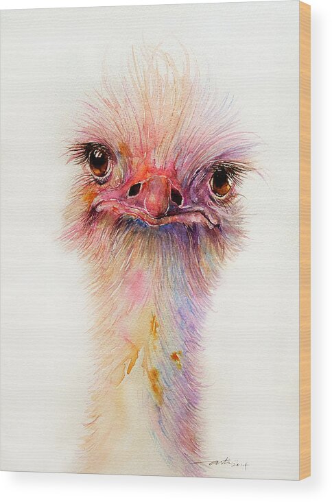 Ostrich Wood Print featuring the painting Ozzy the Ostrich by Arti Chauhan