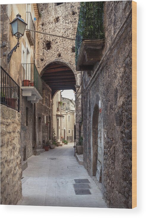 Arch Wood Print featuring the photograph Pacentro Alley, Laquila Province by Romaoslo