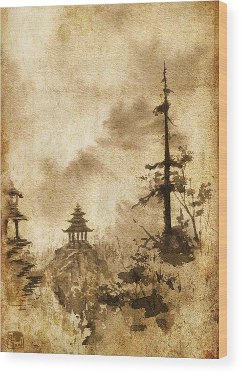 Pagoda Wood Print featuring the painting Pagoda Valley Altered by Sean Seal