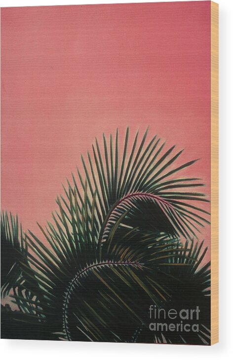 Abstract Wood Print featuring the painting Palm on pink #1 by Heidi E Nelson