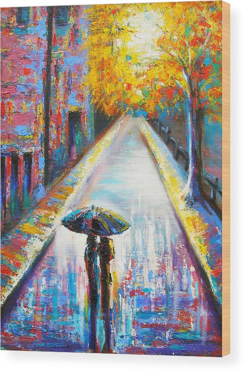 Rain Wood Print featuring the painting Paris Backstreet Magic by Susi Franco