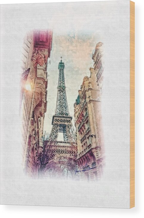 Paris Wood Print featuring the painting Paris mon Amour by Mo T