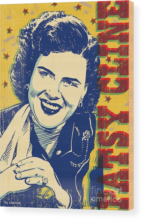 Country And Western Wood Print featuring the digital art Patsy Cline Pop Art by Jim Zahniser