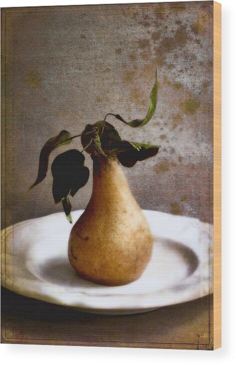 Pear Wood Print featuring the photograph Pear on a White Plate by Louise Kumpf