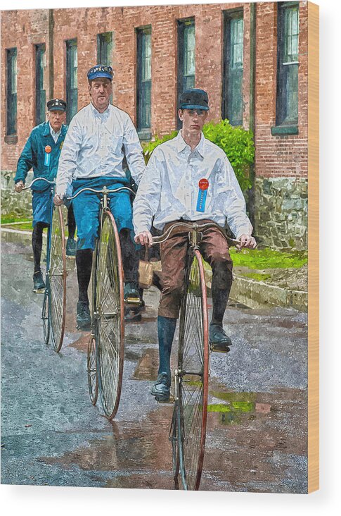 Digital Wood Print featuring the digital art Penny-farthing Bikes by Rick Mosher