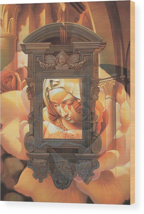 Conceptual Wood Print featuring the painting Pieta by Mia Tavonatti