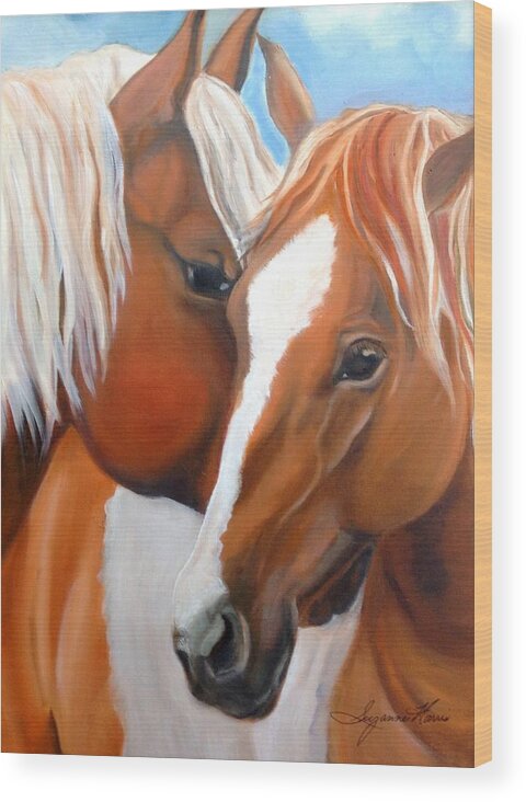 Horse Wood Print featuring the painting Pinto Love by Suzanne Norgress Harris