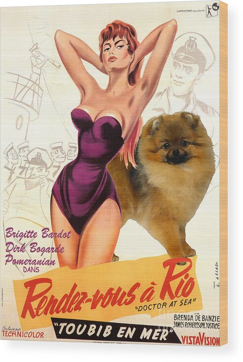 Pomeranian Wood Print featuring the painting Pomeranian Art Canvas Print - Doctor at Sea Movie Poster by Sandra Sij