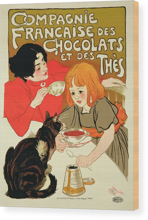 Chocolates Wood Print featuring the drawing Poster Advertising The French Company by Theophile Steinlen