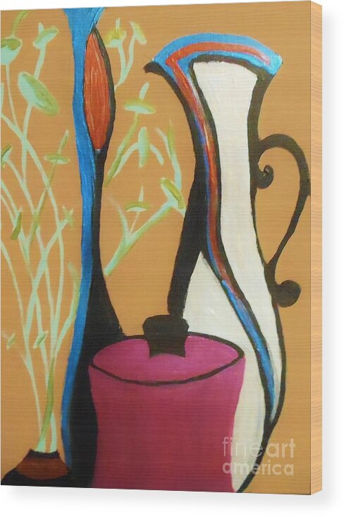 Abstract Wood Print featuring the painting Pots and Petals by Marie Bulger