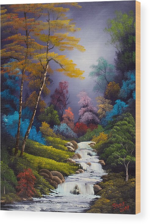 Landscape Wood Print featuring the painting Forest Fantasy by Chris Steele