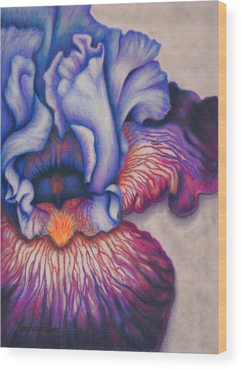 Pastel Wood Print featuring the painting Purple Iris by Lori Sutherland