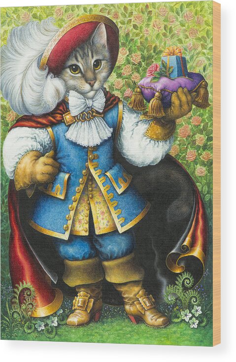 Cat Wood Print featuring the painting Puss-In-Boots by Lynn Bywaters