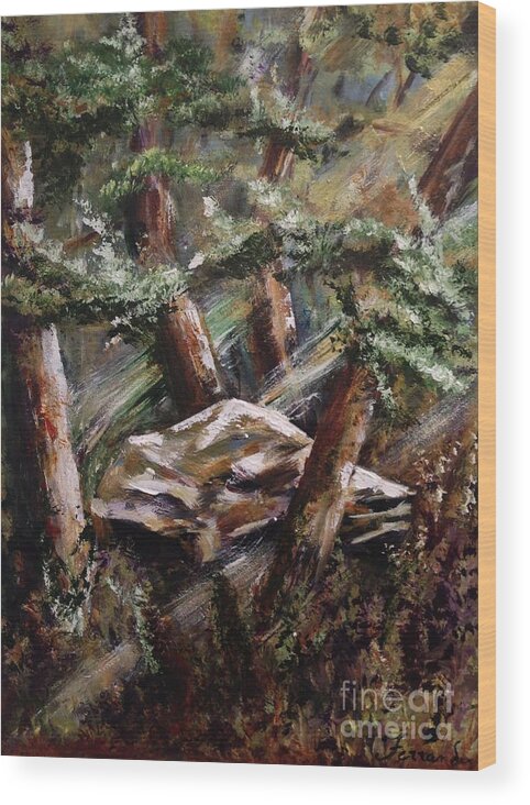 Rock Wood Print featuring the painting Quite Place by Karen Ferrand Carroll