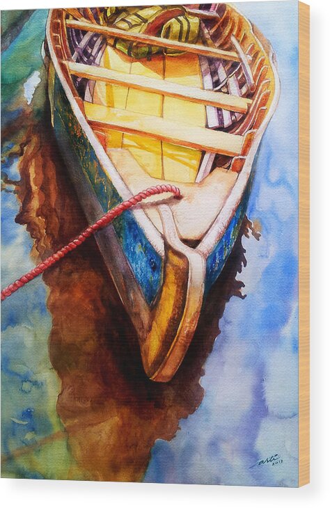 Boat Wood Print featuring the painting Ready for the Ride by Arti Chauhan