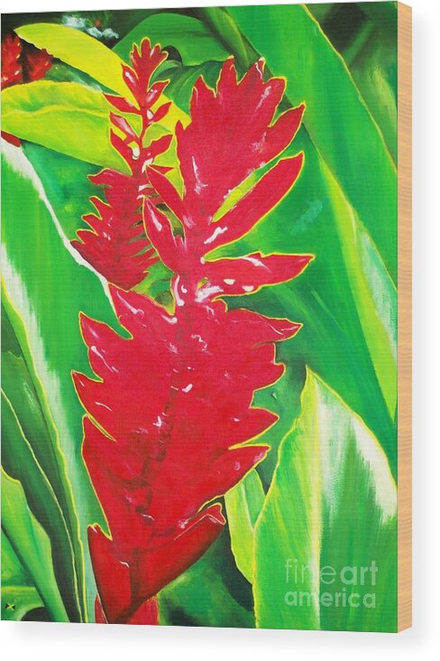 Plants Wood Print featuring the painting Red Ginger by Kenneth Harris