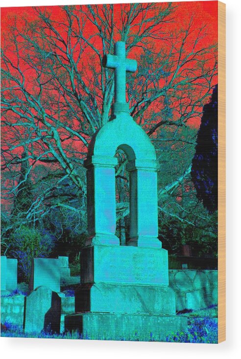 Blue Cross Wood Print featuring the photograph Red Sky by Cleaster Cotton