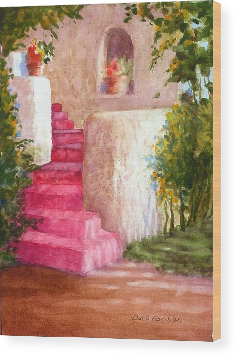 Red Wood Print featuring the painting Red Stairs by Barbara Parisien