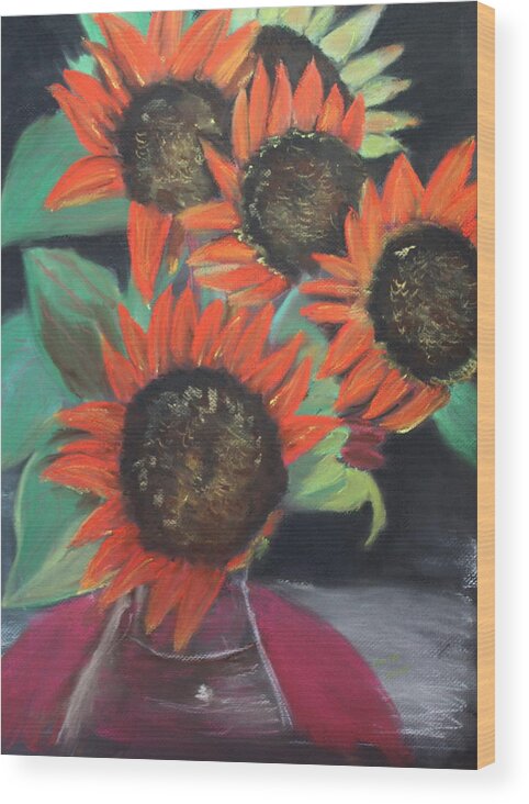  Sunflowers Wood Print featuring the painting Red Sunflowers by Gitta Brewster