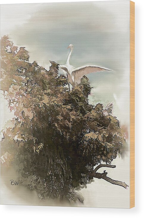 Crane Wood Print featuring the photograph Reelfoot Lake White Crane by Bonnie Willis