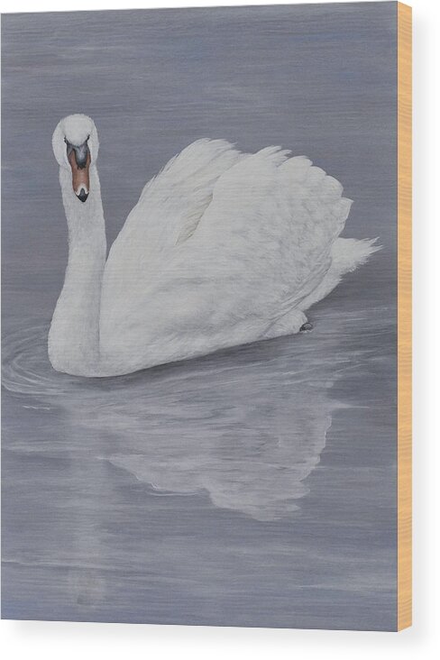 Swan Wood Print featuring the painting Reflection by Nancy Lauby