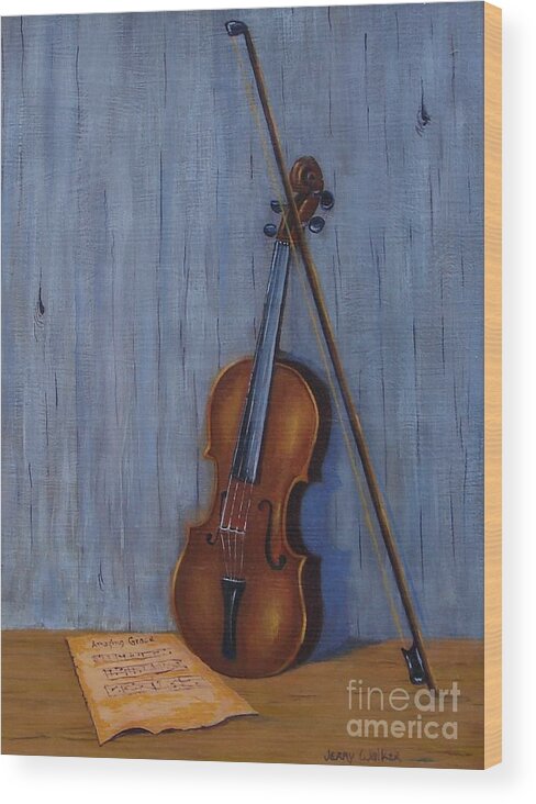 Still Life Wood Print featuring the painting Resting Violin by Jerry Walker