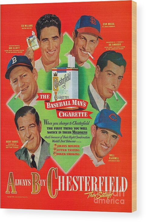 Retro Wood Print featuring the photograph Retro Cigarettes Marketing Ads Pro Athletes by Action