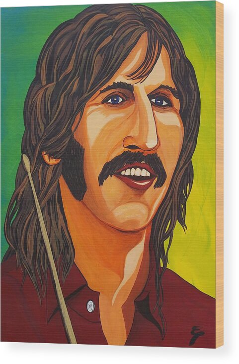 Ringo Star Paintings Wood Print featuring the painting Ringo Star  Stick by Edward Pebworth