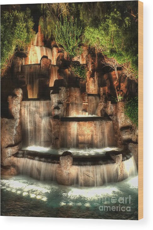 Rock Wood Print featuring the photograph Rock Fountain at The Wynn by Eddie Yerkish