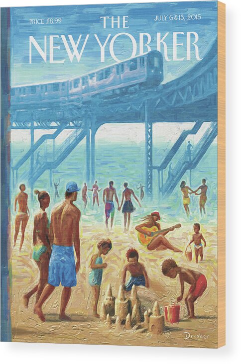 Summer Wood Print featuring the painting Rockaway Beach by Eric Drooker