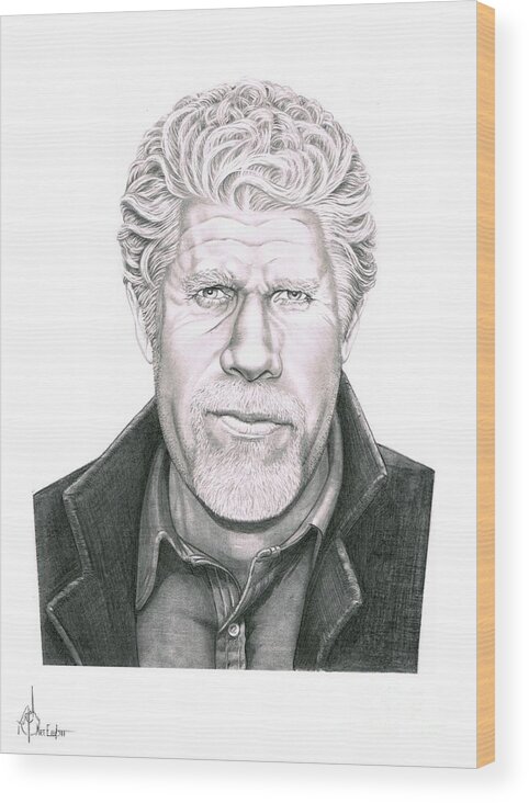Pencil Wood Print featuring the drawing Ron Pearlman by Murphy Elliott