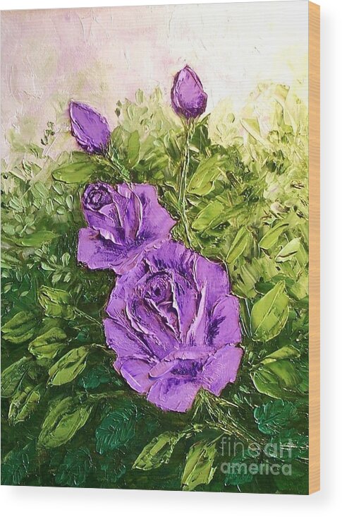 Roses Wood Print featuring the painting Roses in lavender by Peggy Miller