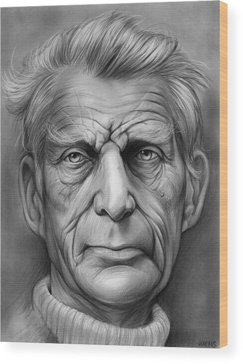 Celebrities Wood Print featuring the drawing Samuel Beckett by Greg Joens
