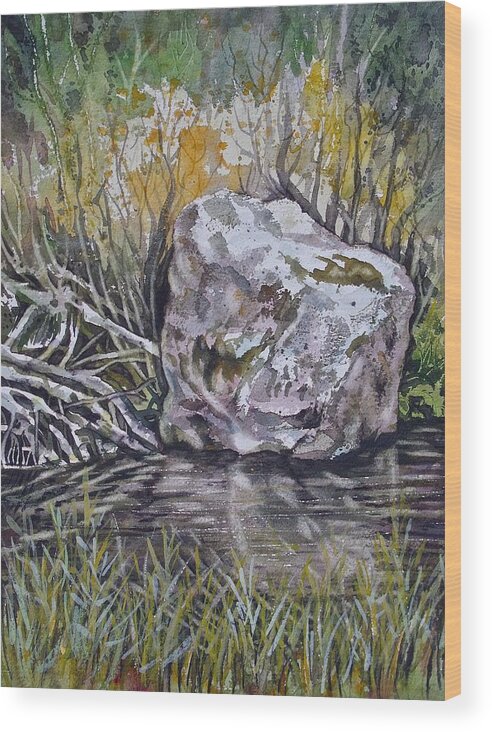 San Poil Wa Wood Print featuring the painting San Poil River Rock by Lynne Haines