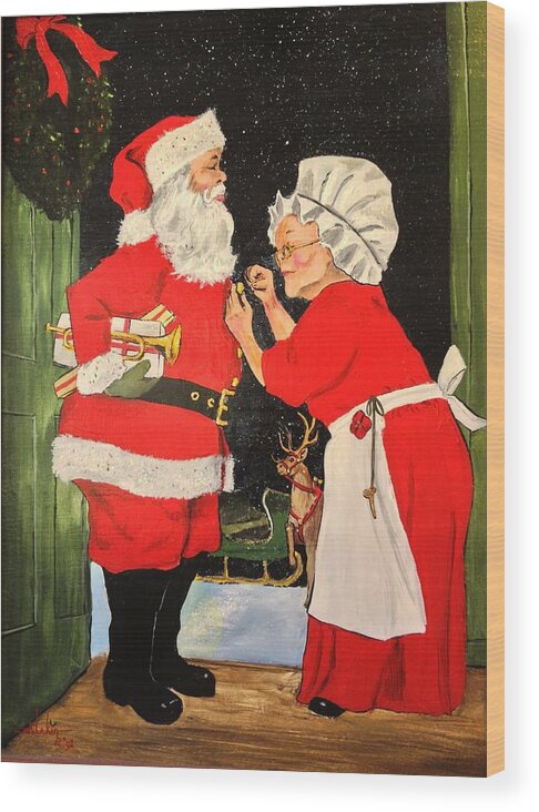 Christmas Wood Print featuring the painting Santa and Mrs by Alan Lakin