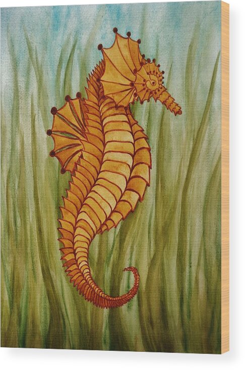 Print Wood Print featuring the painting Sea Horse by Katherine Young-Beck