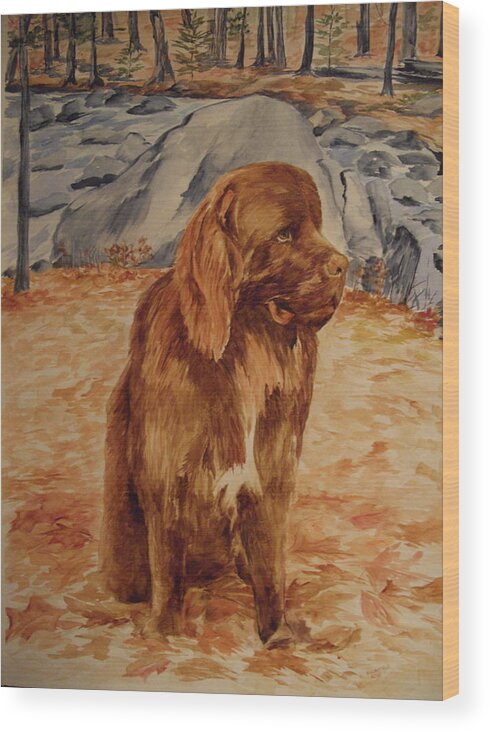Dog Wood Print featuring the painting Sebastian by Ellen Canfield