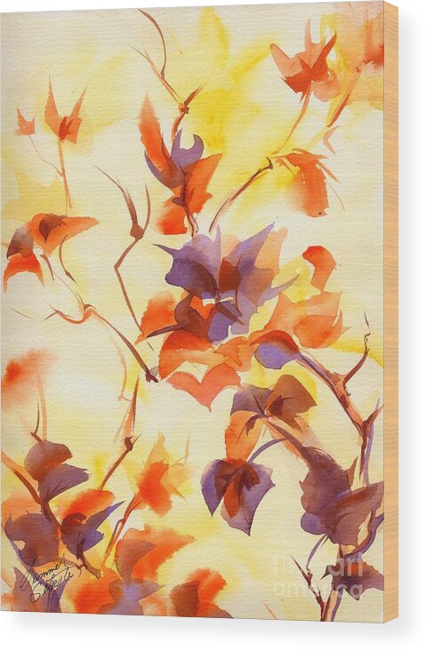 Landscape Wood Print featuring the painting Shadow Leaves by Summer Celeste