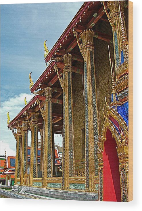 Side Of Royal Temple At Grand Palace Of Thailand In Bangkok Wood Print featuring the photograph Side of Royal Temple at Grand Palace of Thailand in Bangkok by Ruth Hager