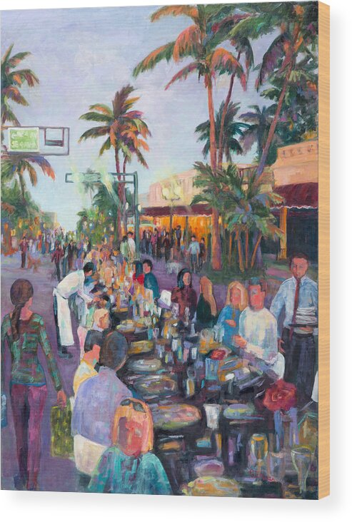 Landscape Wood Print featuring the painting Sidewalk Feast by Patricia Maguire