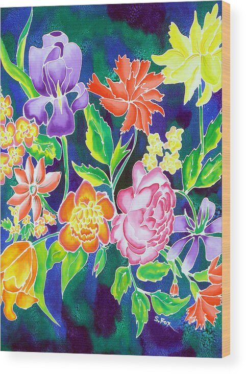 Hand Painted Silk Wood Print featuring the painting Silk Floral 1 by Sandra Fox