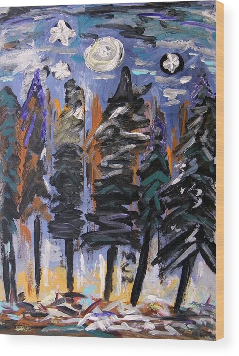 Stars Wood Print featuring the painting Sky Above the Forest by Mary Carol Williams