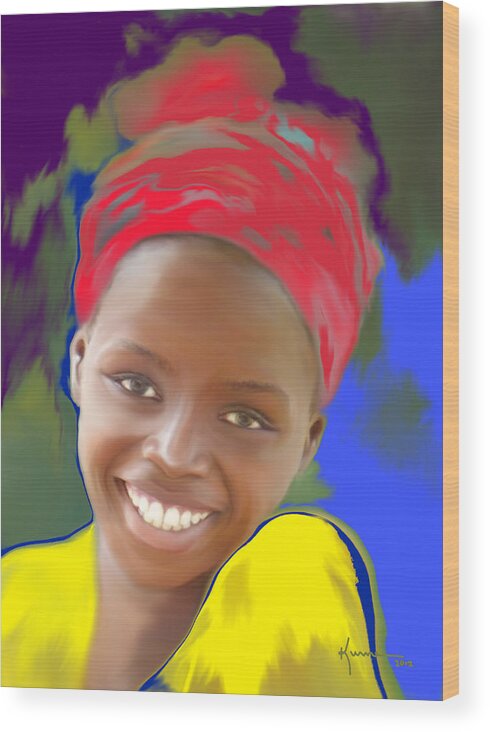 Girl Wood Print featuring the painting Smile by Kume Bryant