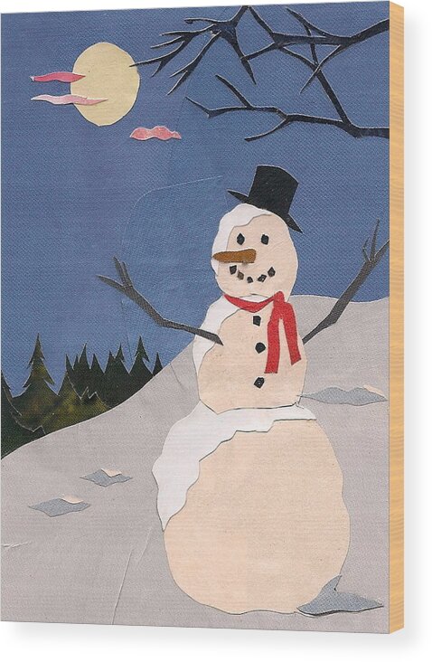 Snowman Wood Print featuring the mixed media Snowman by Robin Birrell