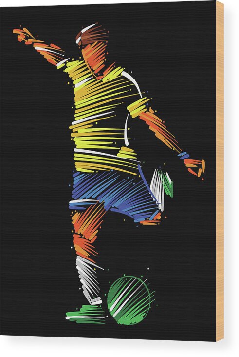 Goal Wood Print featuring the digital art Soccer Player Running To Kick The Ball by Dimitrius Ramos