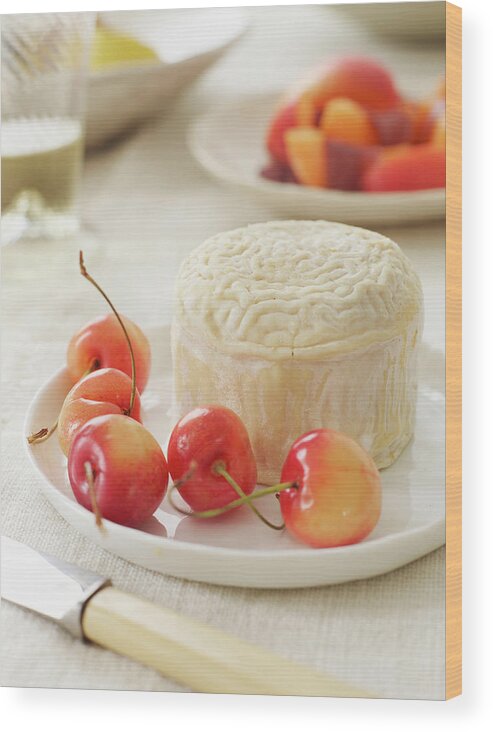 Cherry Wood Print featuring the photograph Soft Cheese And Cherries by Alexandra Grablewski