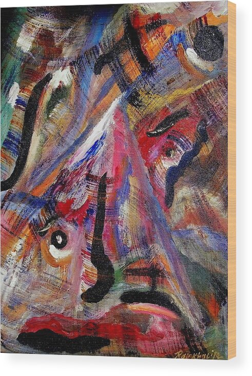 Semi Abstract Wood Print featuring the painting Someone is always watching by Ray Khalife